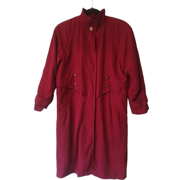 VINTAGE Fleet Street Womens 4P LONG COAT TRENCHCOAT Lined RED OVERSIZED 90s - Picture 1 of 11